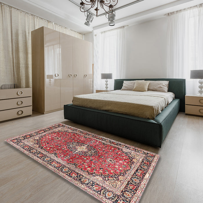 Machine Washable Traditional Light French Beige Brown Rug in a Bedroom, wshtr2488