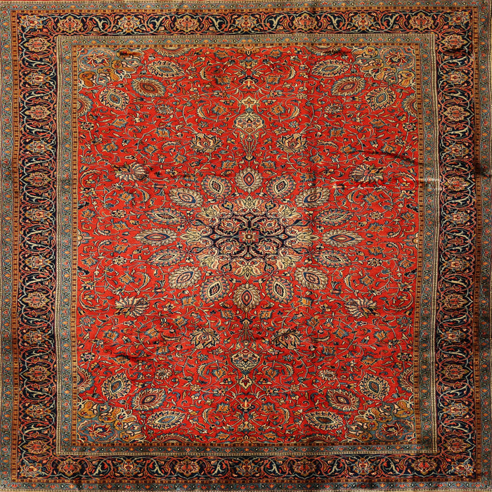 Square Traditional Gold Brown Medallion Rug, tr248