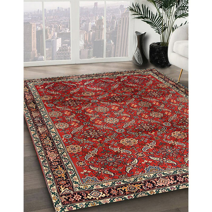 Traditional Dark Almond Brown Persian Rug in Family Room, tr2492