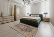 Traditional Coffee Brown Medallion Rug in a Bedroom, tr2494