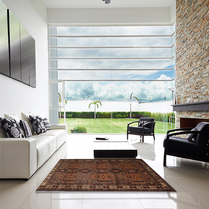 Square Traditional Sienna Brown Southwestern Rug in a Living Room, tr2496