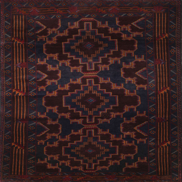 Square Traditional Burgundy Brown Persian Rug, tr2497
