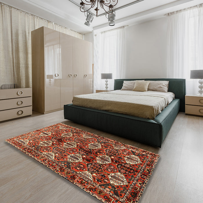 Machine Washable Traditional Crimson Red Rug in a Bedroom, wshtr249