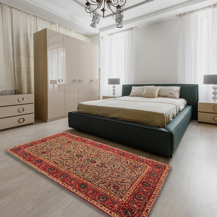 Machine Washable Traditional Tomato Red Rug in a Bedroom, wshtr24