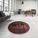 Round Traditional Deep Red Persian Rug in a Office, tr2503