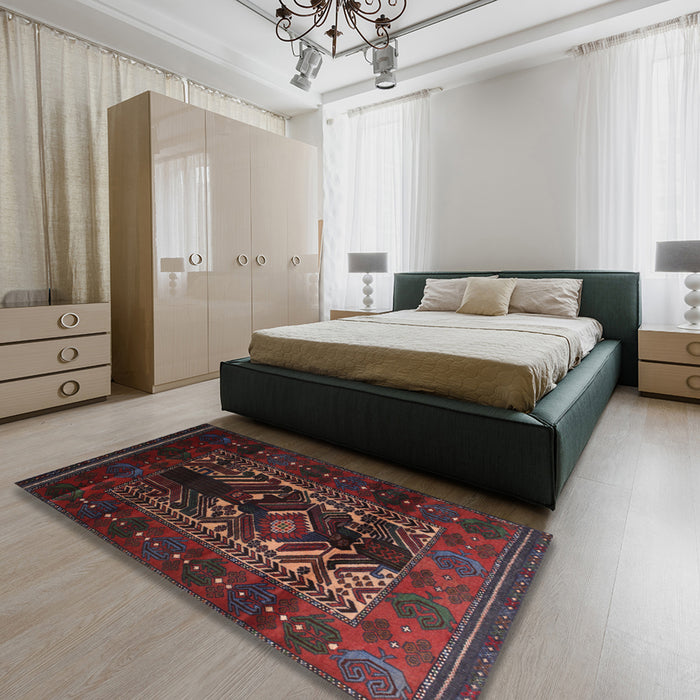 Machine Washable Traditional Deep Red Rug in a Bedroom, wshtr2503