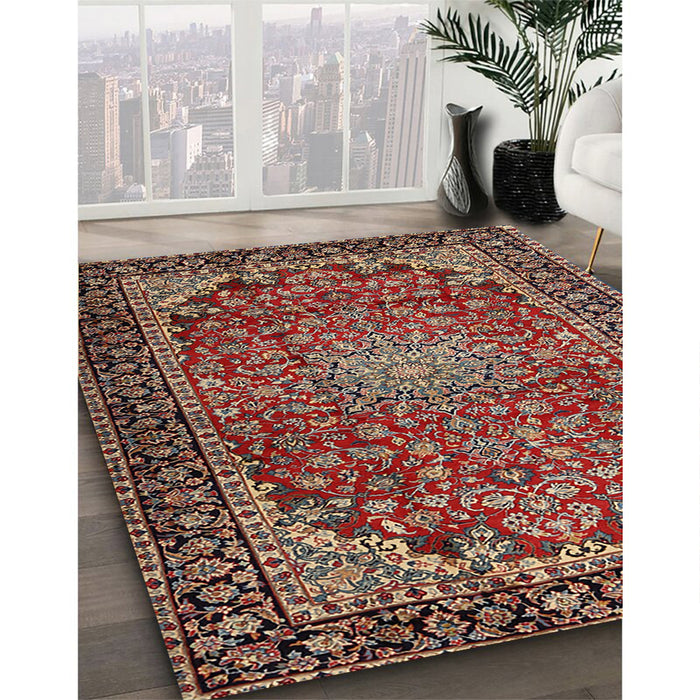 Machine Washable Traditional Saffron Red Rug in a Family Room, wshtr2504