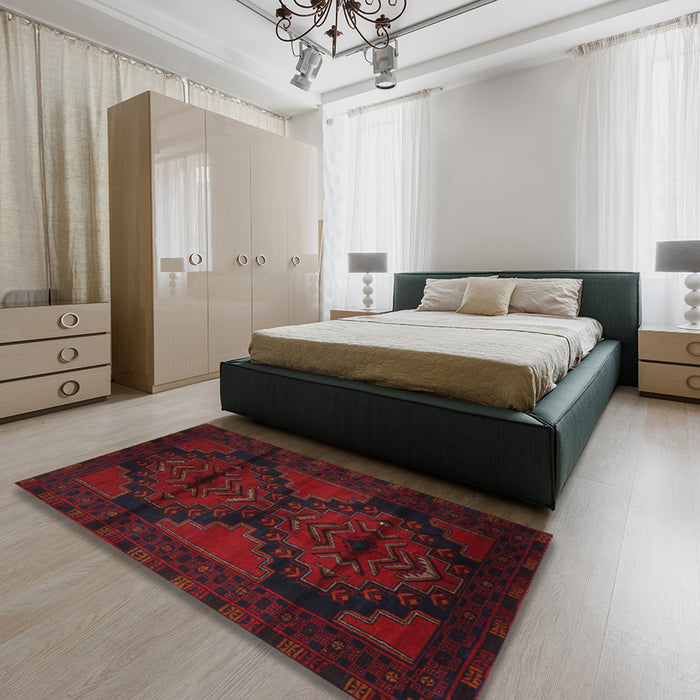 Traditional Burgundy Brown Persian Rug in a Bedroom, tr2505
