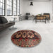 Round Traditional Dark Gold Brown Persian Rug in a Office, tr2506