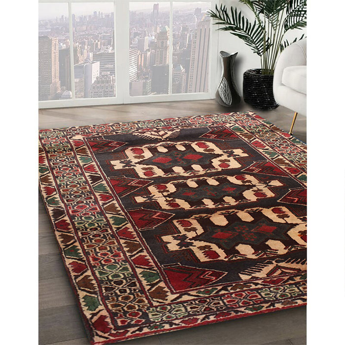 Traditional Dark Gold Brown Persian Rug in Family Room, tr2506