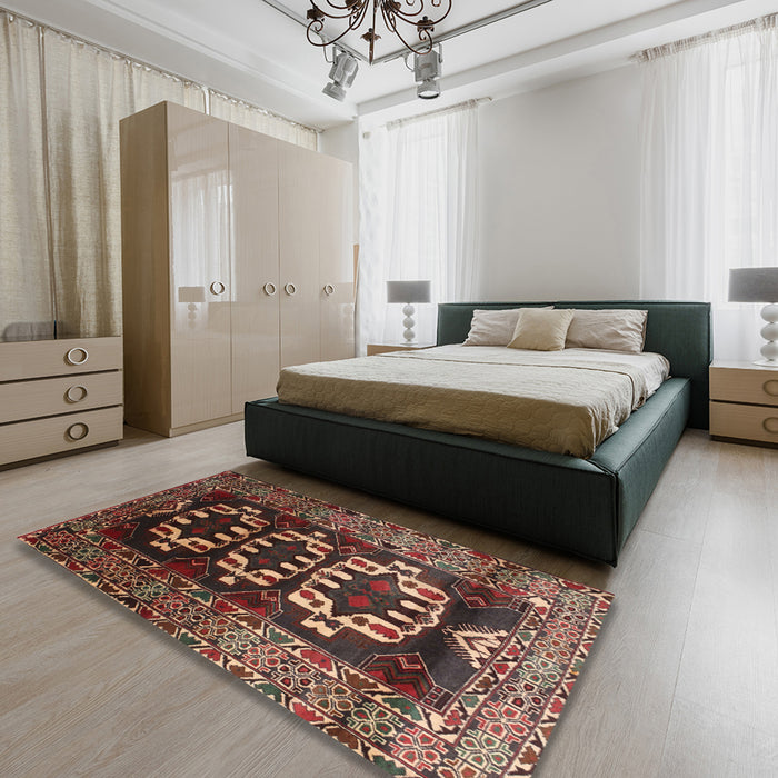 Machine Washable Traditional Dark Gold Brown Rug in a Bedroom, wshtr2506
