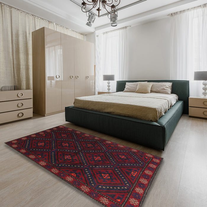 Machine Washable Traditional Burgundy Brown Rug in a Bedroom, wshtr2509