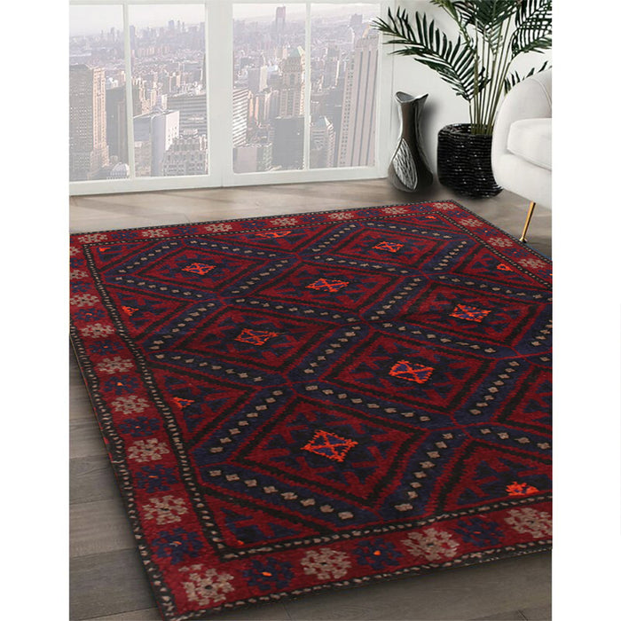 Machine Washable Traditional Burgundy Brown Rug in a Family Room, wshtr2509