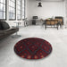 Round Traditional Burgundy Brown Southwestern Rug in a Office, tr2509