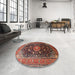 Round Machine Washable Traditional Orange Brown Rug in a Office, wshtr250