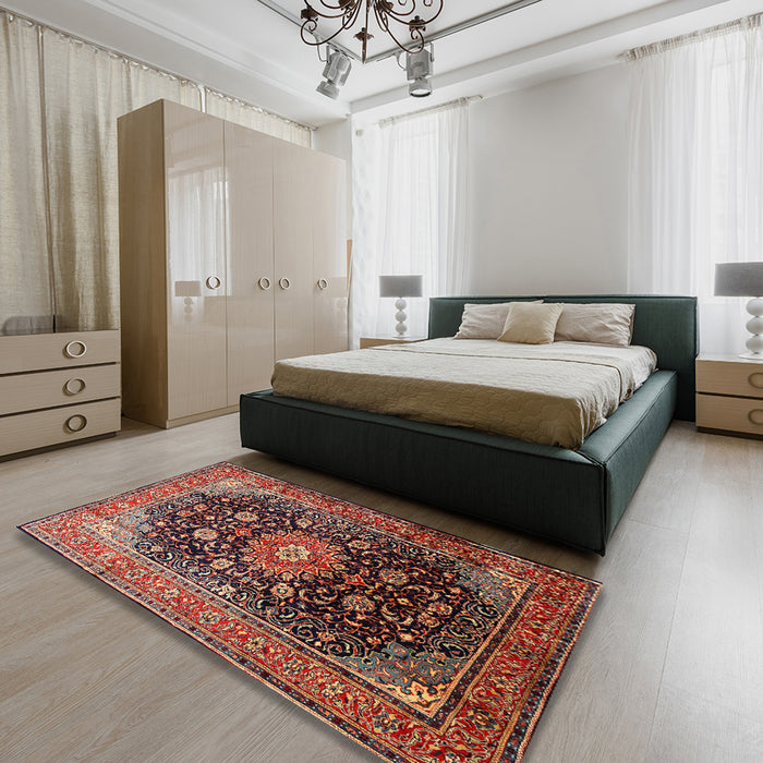 Machine Washable Traditional Orange Brown Rug in a Bedroom, wshtr250
