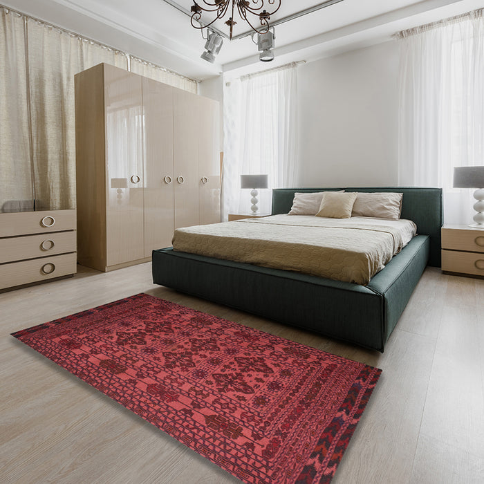 Machine Washable Traditional Red Rug in a Bedroom, wshtr2516