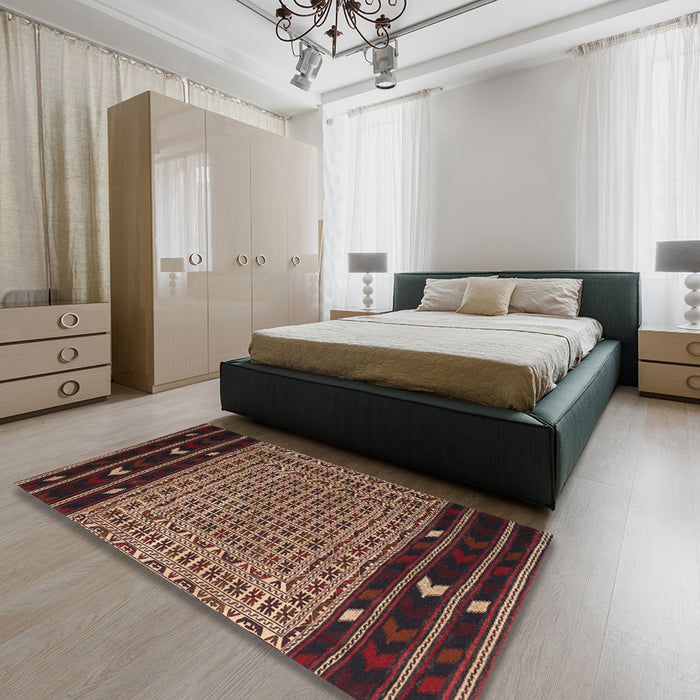 Machine Washable Traditional Orange Brown Rug in a Bedroom, wshtr2518