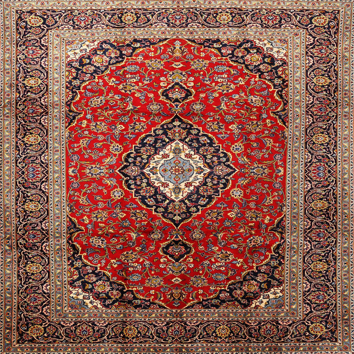Round Machine Washable Traditional Saffron Red Rug, wshtr251