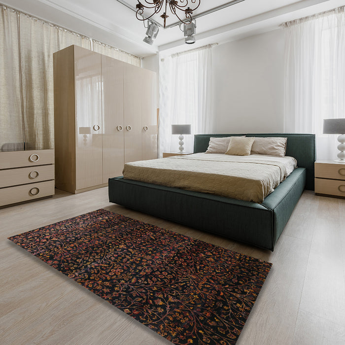 Traditional Dark Brown Persian Rug in a Bedroom, tr2521