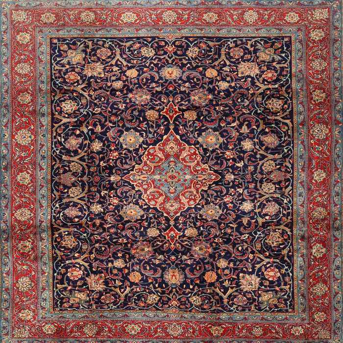 Square Traditional Dark Almond Brown Medallion Rug, tr2522