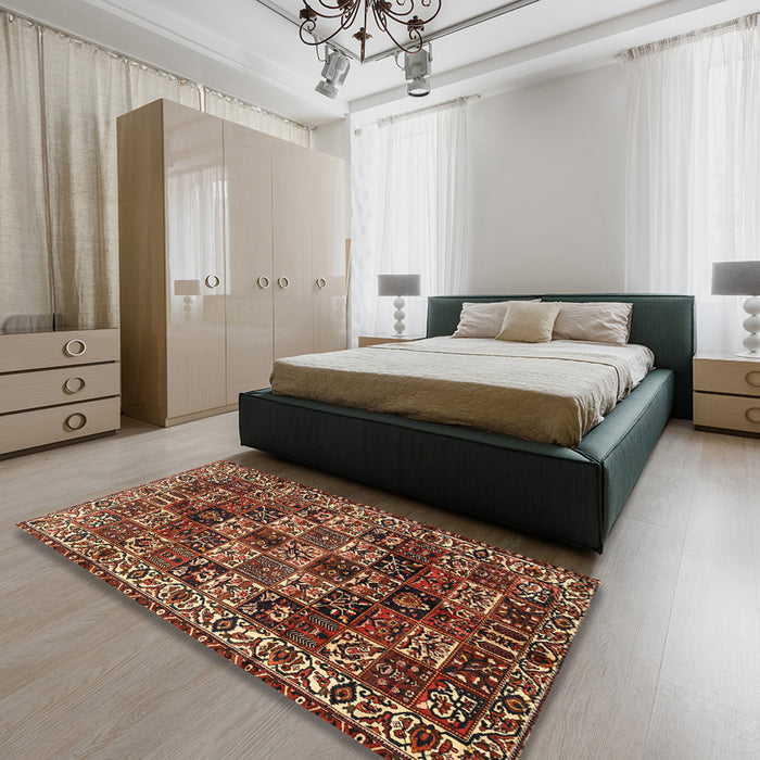 Machine Washable Traditional Saffron Red Rug in a Bedroom, wshtr2523