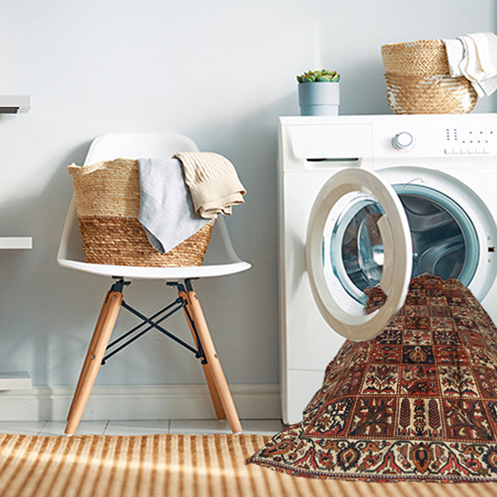 Machine Washable Traditional Saffron Red Rug in a Washing Machine, wshtr2523