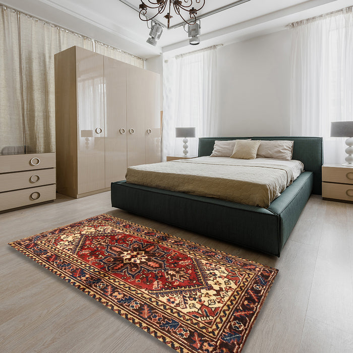 Traditional Saffron Red Persian Rug in a Bedroom, tr2526