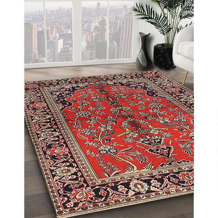 Traditional Camel Brown Persian Rug in Family Room, tr2527