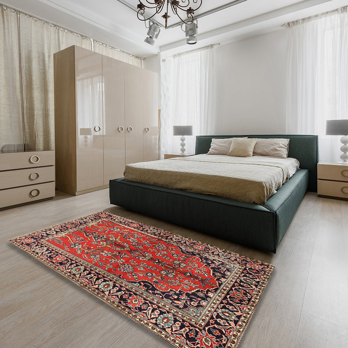 Traditional Camel Brown Persian Rug in a Bedroom, tr2527