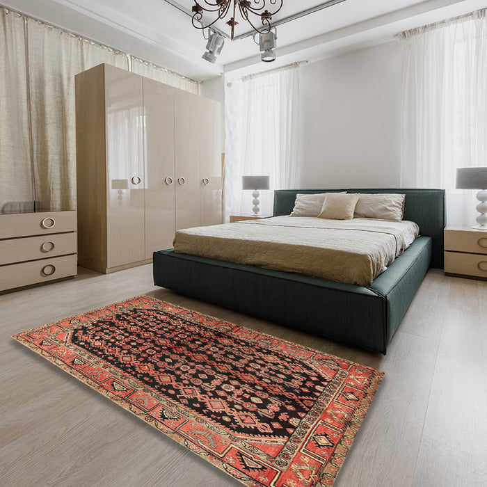 Traditional Bronze Brown Persian Rug in a Bedroom, tr2528