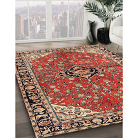 Traditional Saffron Red Medallion Rug, tr2529