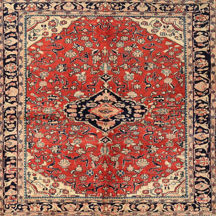 Square Traditional Saffron Red Medallion Rug, tr2529