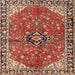 Square Traditional Saffron Red Medallion Rug, tr2529