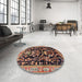 Round Machine Washable Traditional Peru Brown Rug in a Office, wshtr2532