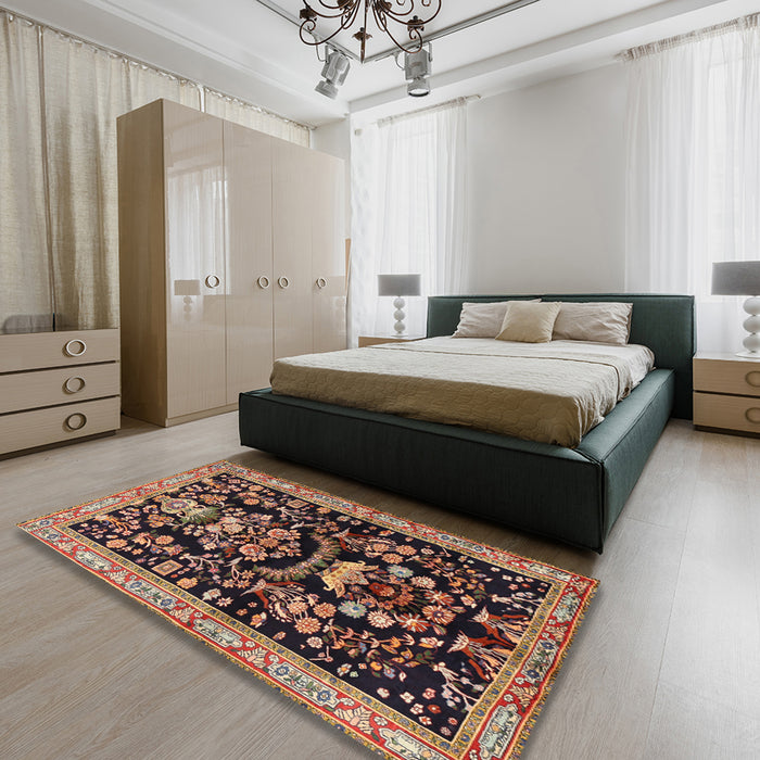 Machine Washable Traditional Peru Brown Rug in a Bedroom, wshtr2532