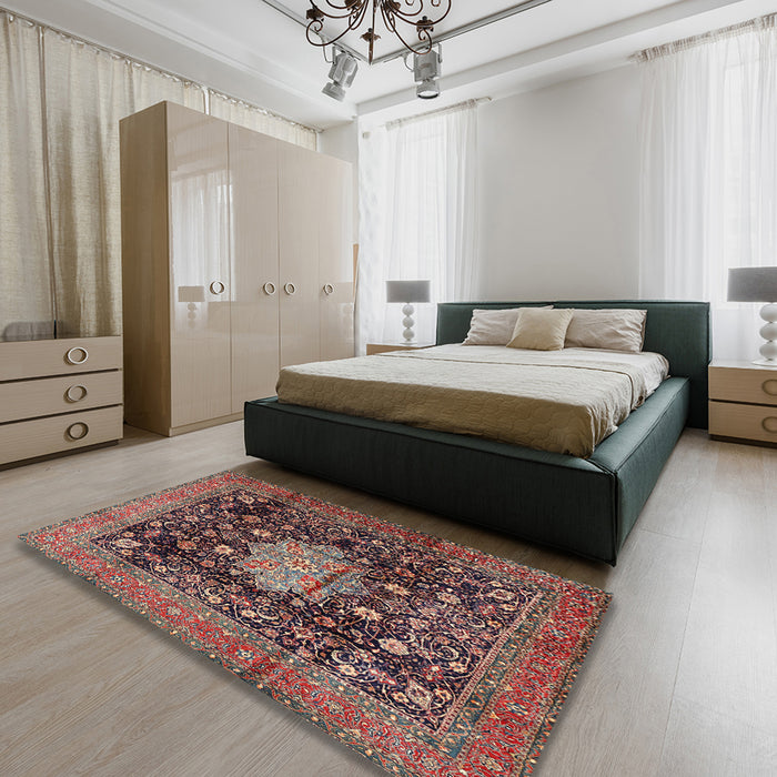 Machine Washable Traditional Camel Brown Rug in a Bedroom, wshtr2533