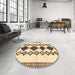 Round Machine Washable Traditional Sienna Brown Rug in a Office, wshtr2536