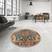 Round Traditional Brown Red Persian Rug in a Office, tr2539