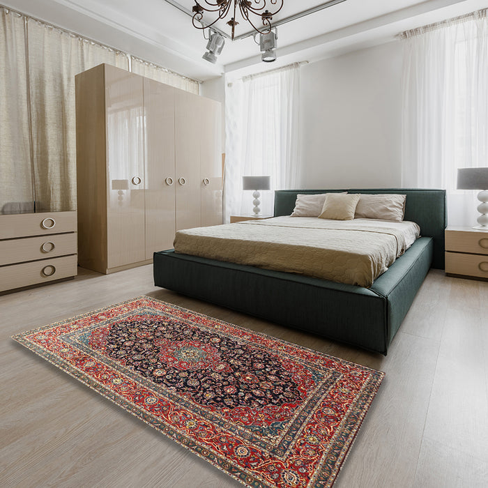 Machine Washable Traditional Camel Brown Rug in a Bedroom, wshtr253