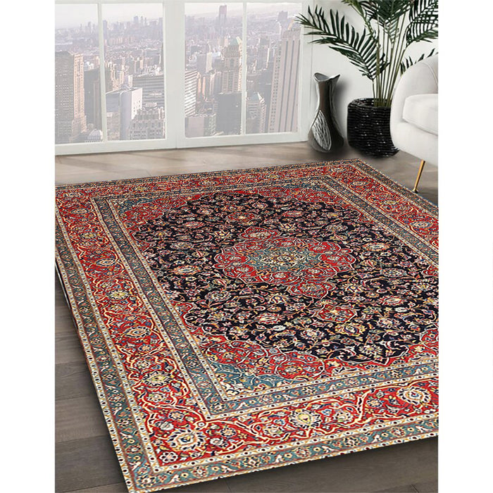 Traditional Camel Brown Medallion Rug in Family Room, tr253