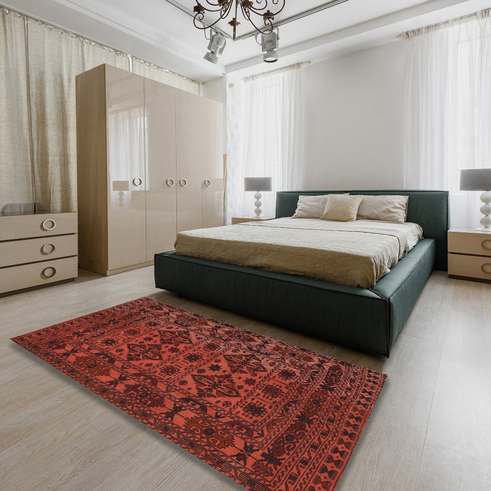 Traditional Crimson Red Persian Rug in a Bedroom, tr2542