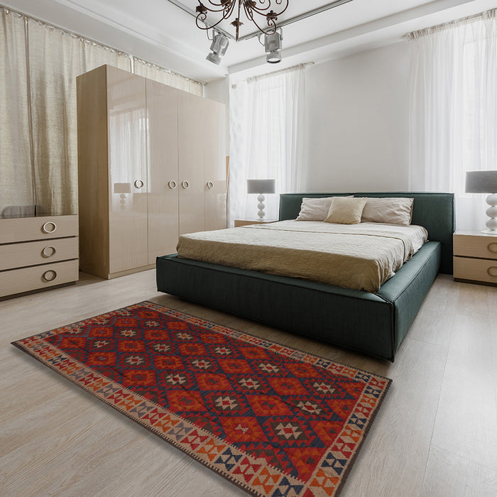 Machine Washable Traditional Dark Brown Rug in a Bedroom, wshtr2545