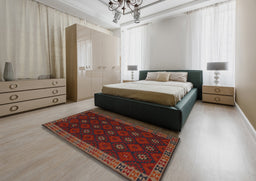 Traditional Dark Brown Southwestern Rug in a Bedroom, tr2545