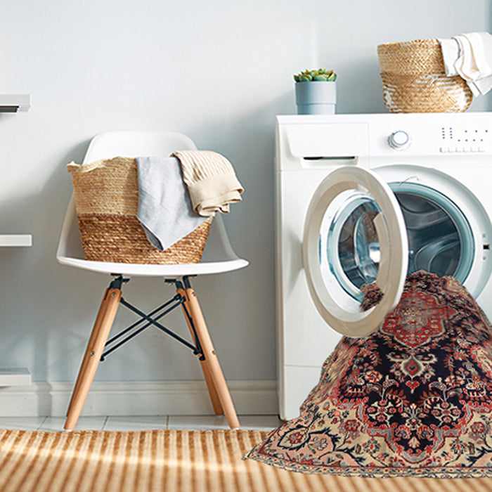 Machine Washable Traditional Vermilion Red Rug in a Washing Machine, wshtr2547