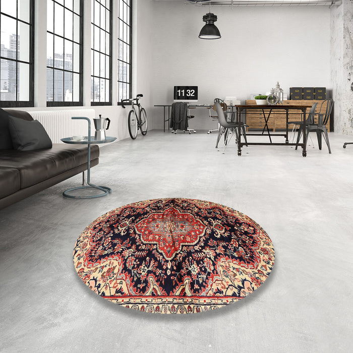 Round Machine Washable Traditional Vermilion Red Rug in a Office, wshtr2547