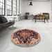 Round Machine Washable Traditional Vermilion Red Rug in a Office, wshtr2547