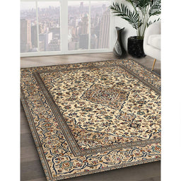 Traditional Dark Brown Medallion Rug in Family Room, tr2548