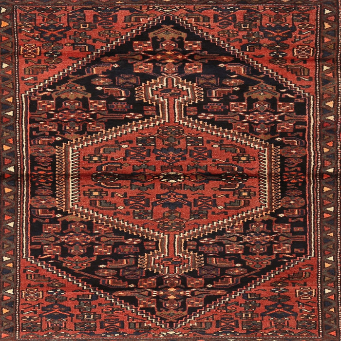 Round Machine Washable Traditional Brown Red Rug, wshtr2549