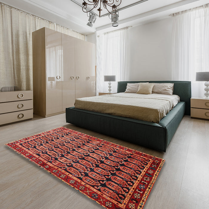 Machine Washable Traditional Rust Pink Rug in a Bedroom, wshtr254